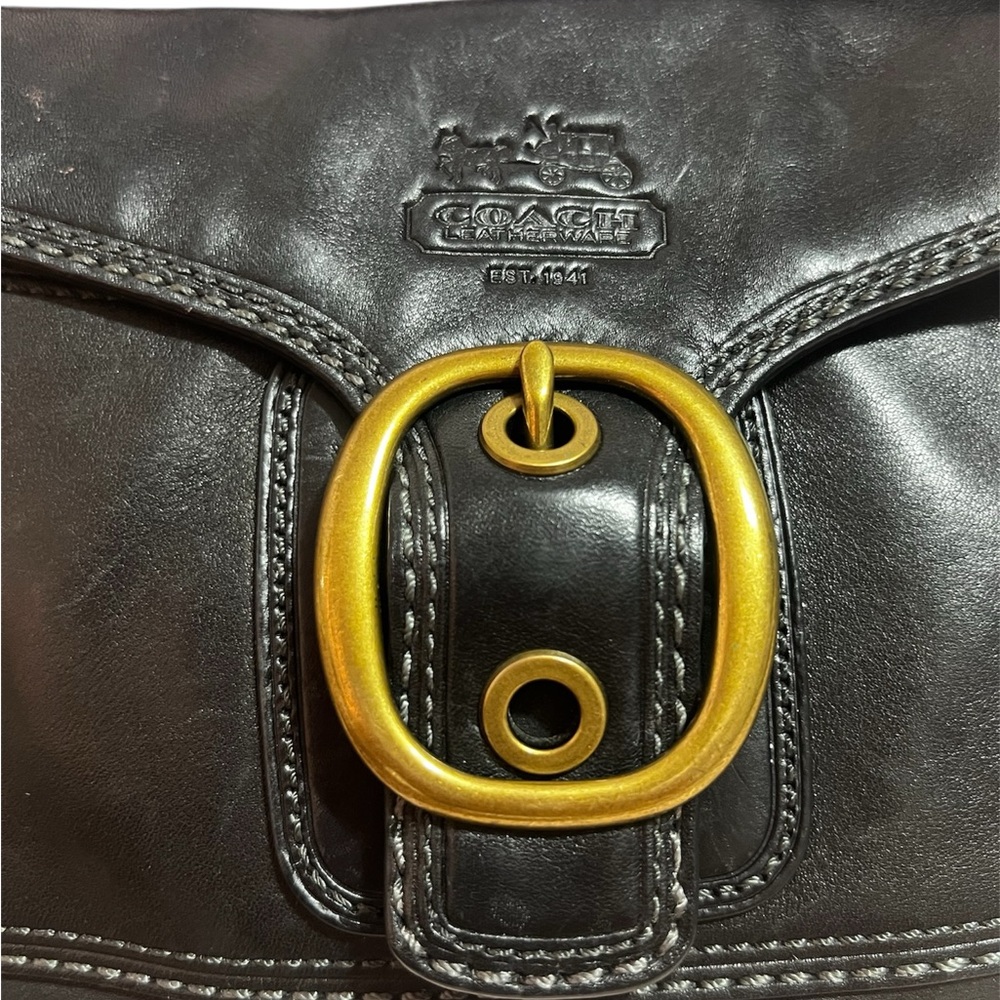 Coach Vintage 11427 Bleeker Legacy Tattersall Flap Shoulder Bag Black Brass - Picture 7 of 9